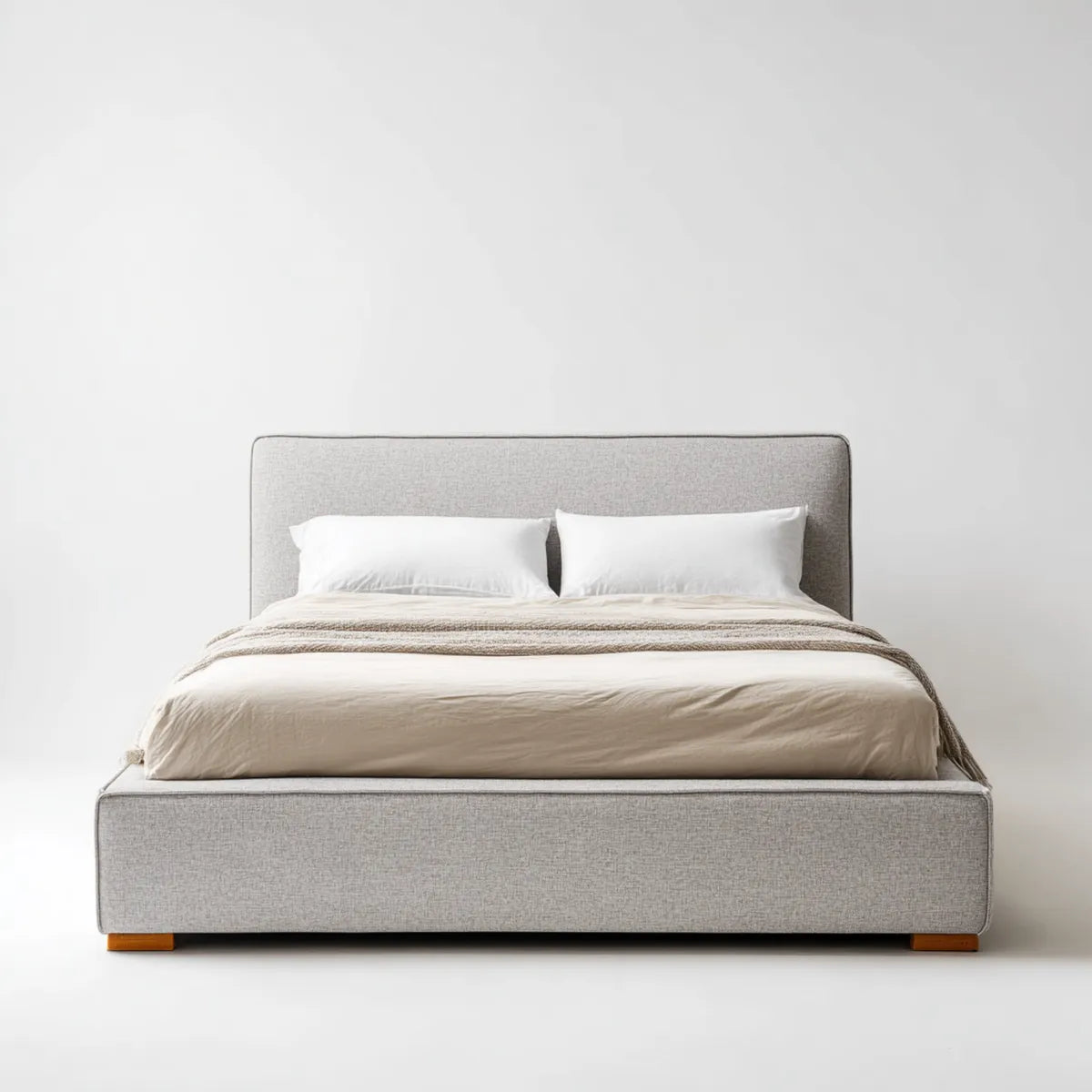 Lit double rembourré gris 160 x 200 cm en polyester forme rectangulaire