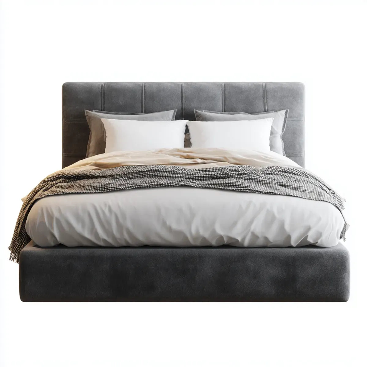Lit double avec tête de lit gris foncé 160 x 200 cm revêtement en polyester forme rectangulaire