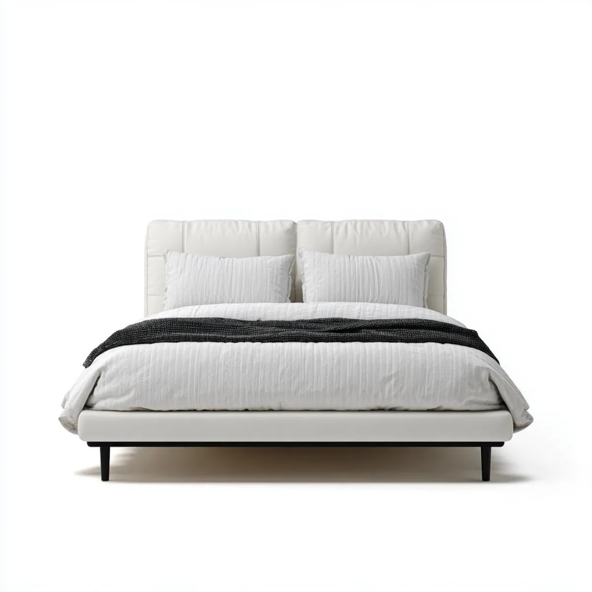 Lit double 160 x 200 cm blanc en cuir synthétique PU avec tête de lit capitonnée rectangulaire