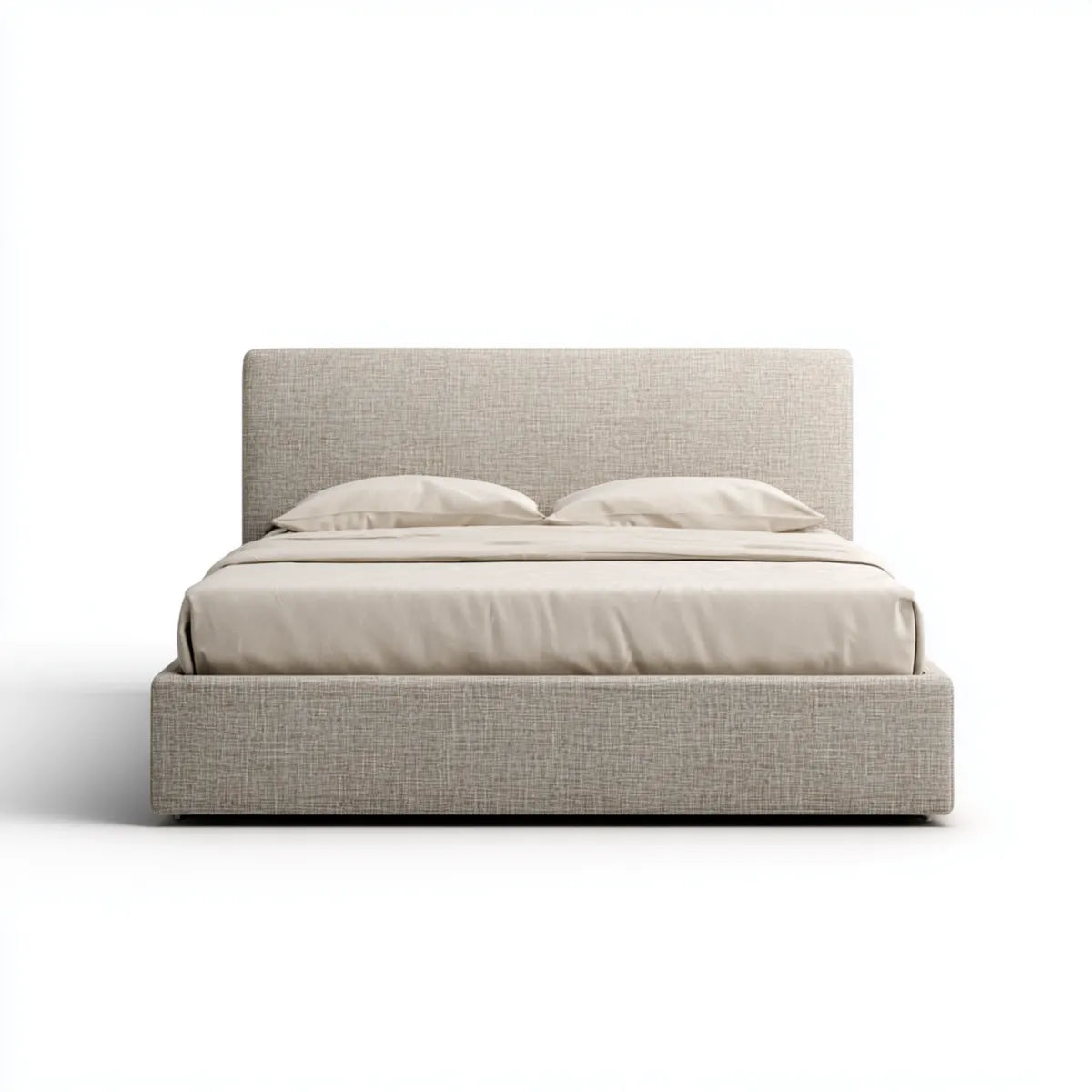 Lit double capitonné beige 160 x 200 cm en polyester rectangulaire
