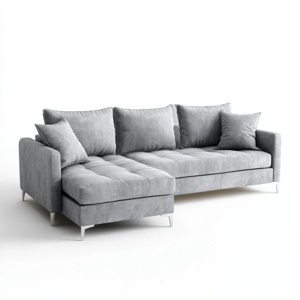 Canapé d'angle gauche 4 places gris en velours de polyester 260 x 165 x 85 cm