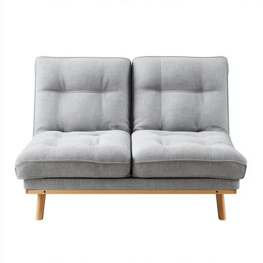 Canapé droit 2 places gris en polyester et bois d'hévéa 120 x 75 x 82 cm