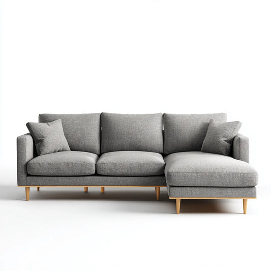 Canapé d’angle 3 places avec méridienne droite gris en polyester 260 x 160 x 85 cm