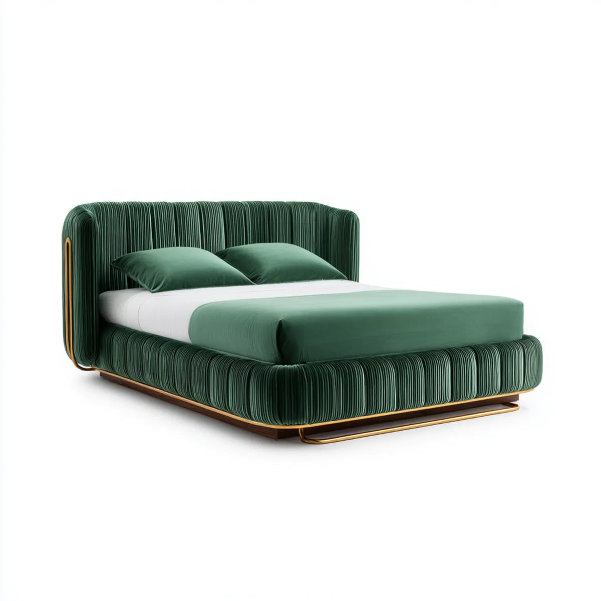 Lit double 160 x 200 cm vert foncé en velours de polyester avec tête de lit capitonnée arrondie