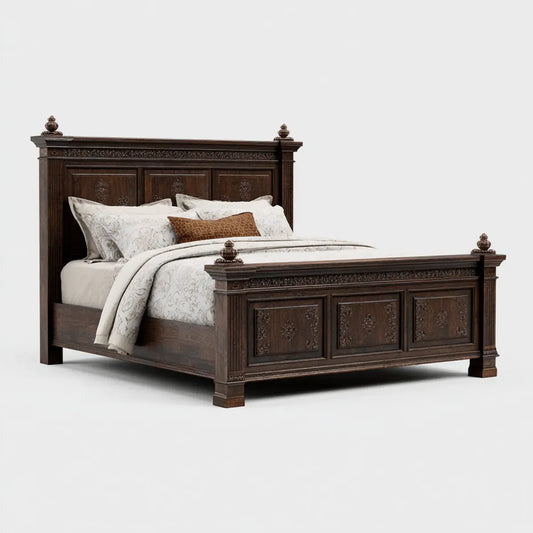 Lit double classique brun foncé en MDF et bois d’hévéa massif pour matelas 160 x 200 cm