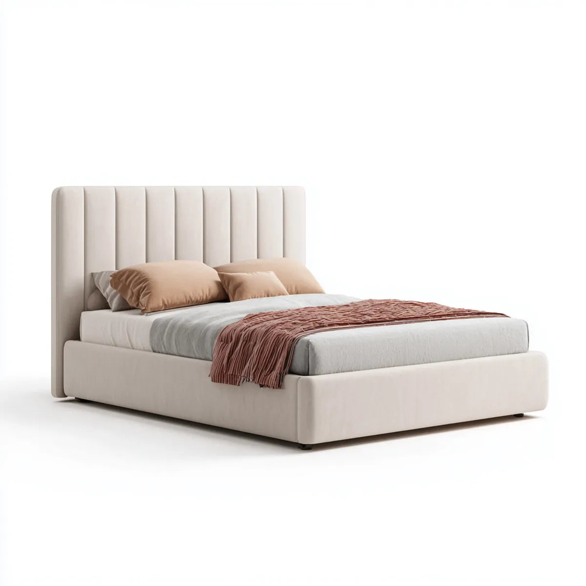 Lit double capitonné écru 160 x 200 cm en polyester et panneaux MDF rectangulaire