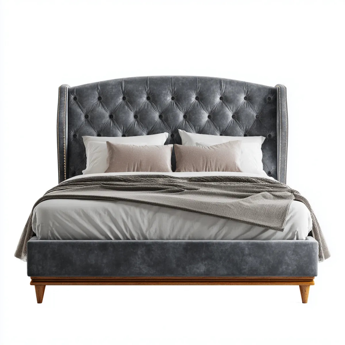 Lit double capitonné gris anthracite 160 x 200 cm en microfibre polyester avec cadre rectangulaire