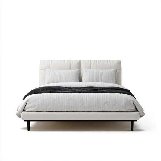 Lit double 160 x 200 cm blanc en cuir synthétique PU avec tête de lit capitonnée rectangulaire