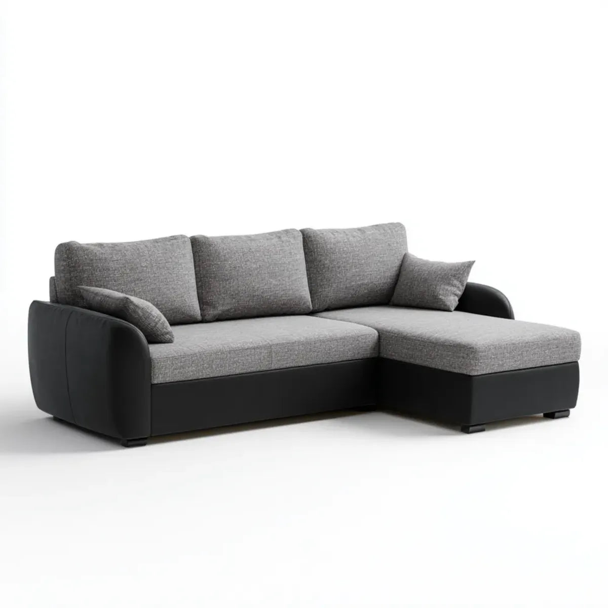Canapé d’angle 3 places avec méridienne droite gris anthracite noir 260 x 160 x 85 cm polyester et simili cuir PU forme L