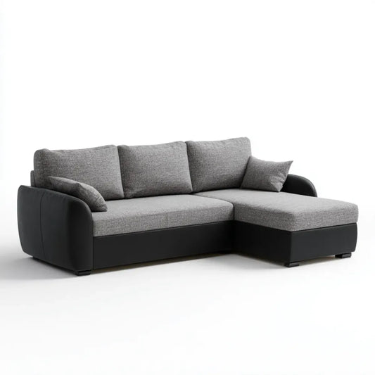 Canapé d’angle 3 places avec méridienne droite gris anthracite noir 260 x 160 x 85 cm polyester et simili cuir PU forme L