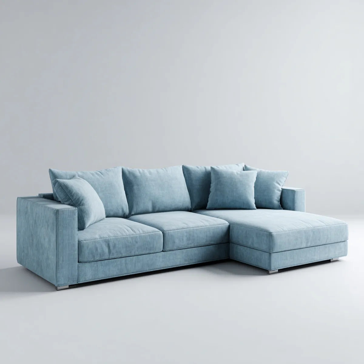Canapé d’angle réversible bleu clair en velours côtelé polyester avec méridienne 250 x 160 x 85 cm