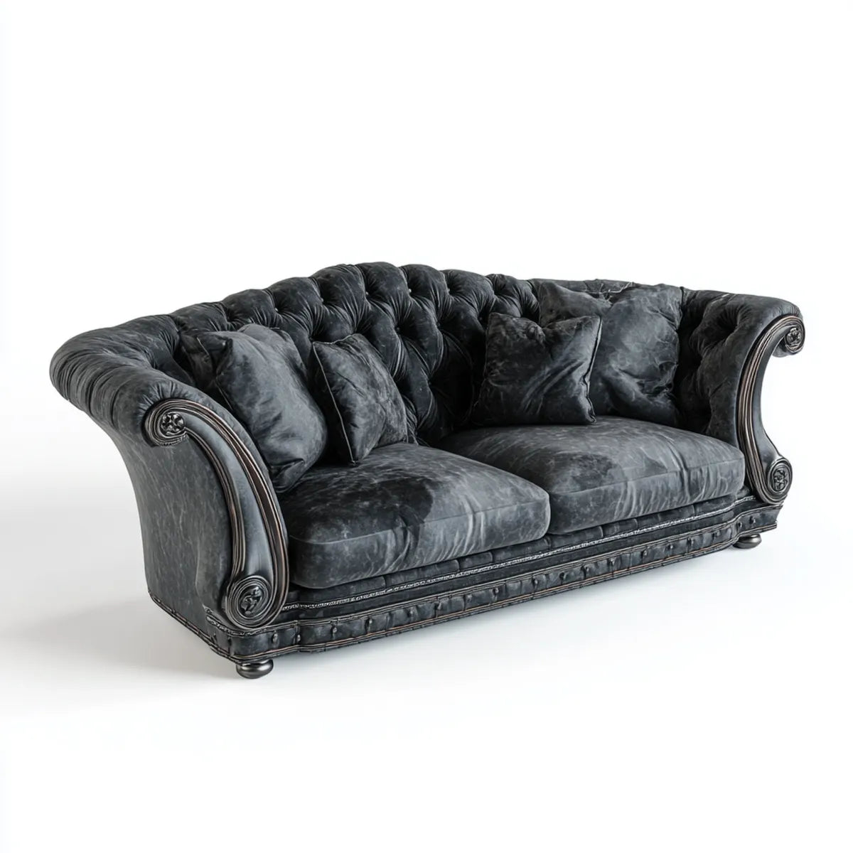 Canapé Chesterfield 3 places gris anthracite en velours de polyester 230 x 100 x 85 cm