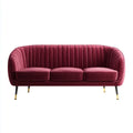 Canapé 3 places en velours polyester bordeaux 210 x 85 x 78 cm forme arrondie