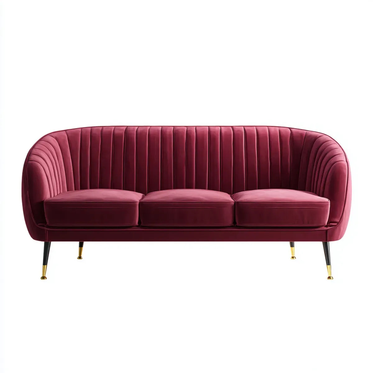 Canapé 3 places en velours polyester bordeaux 210 x 85 x 78 cm forme arrondie