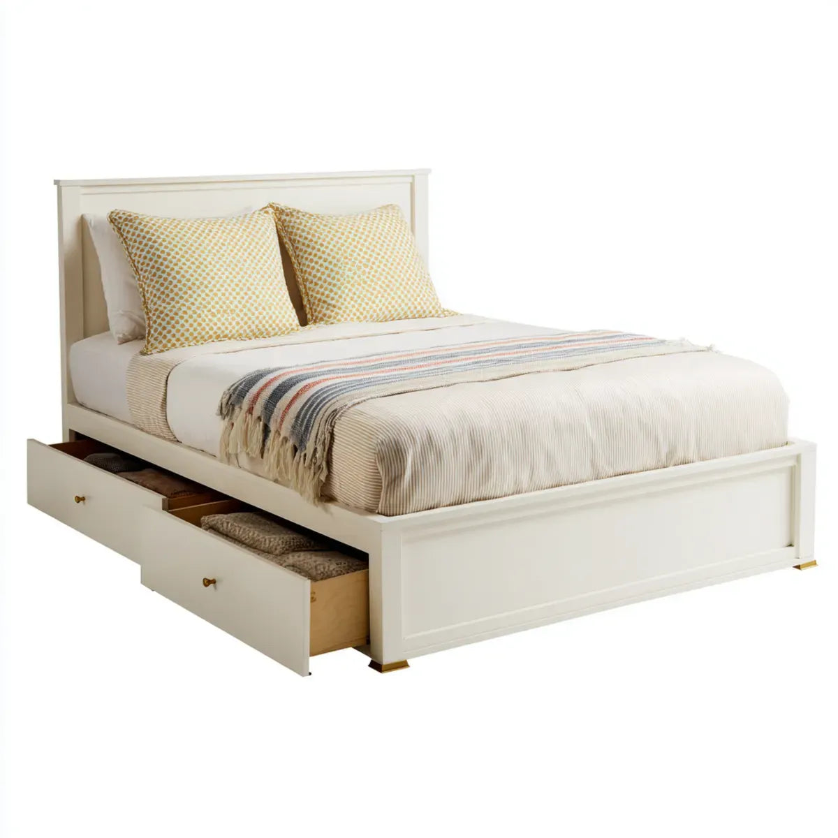 Lit double avec rangement blanc 160 x 200 cm en panneaux MDF rectangulaire