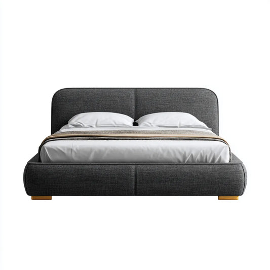 Lit double rembourré gris anthracite 160 x 200 cm en polyester avec tête de lit rectangulaire