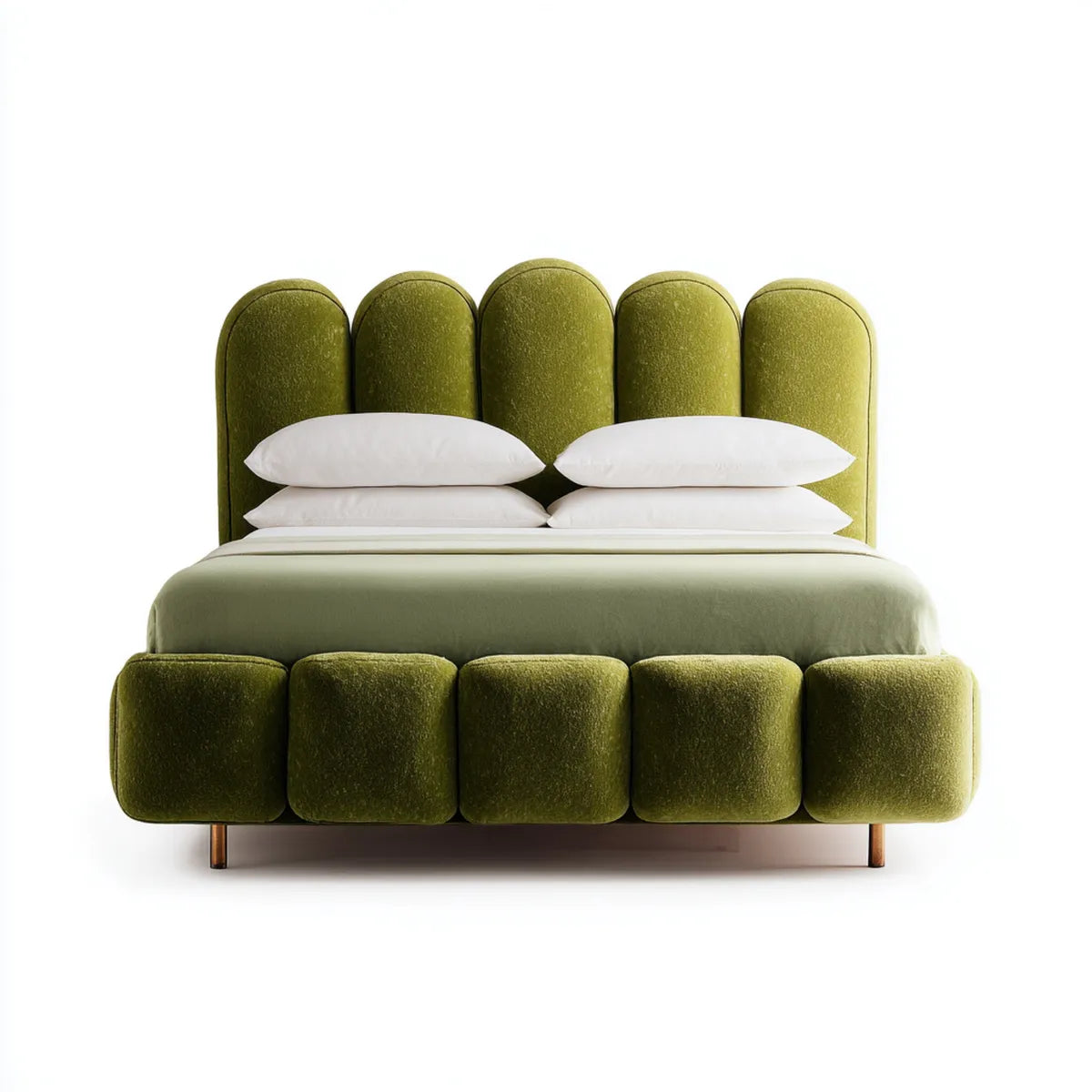Lit double capitonné vert olive 180 x 200 cm en velours de polyester rectangulaire
