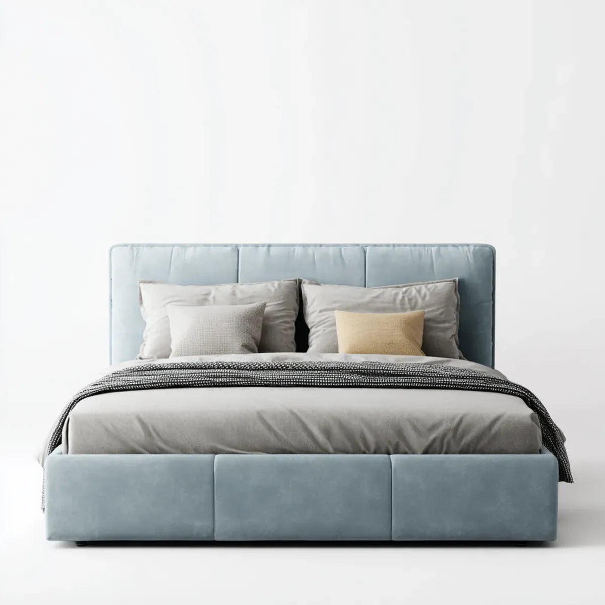 Lit double capitonné bleu gris 160 x 200 cm en velours polyester forme rectangulaire
