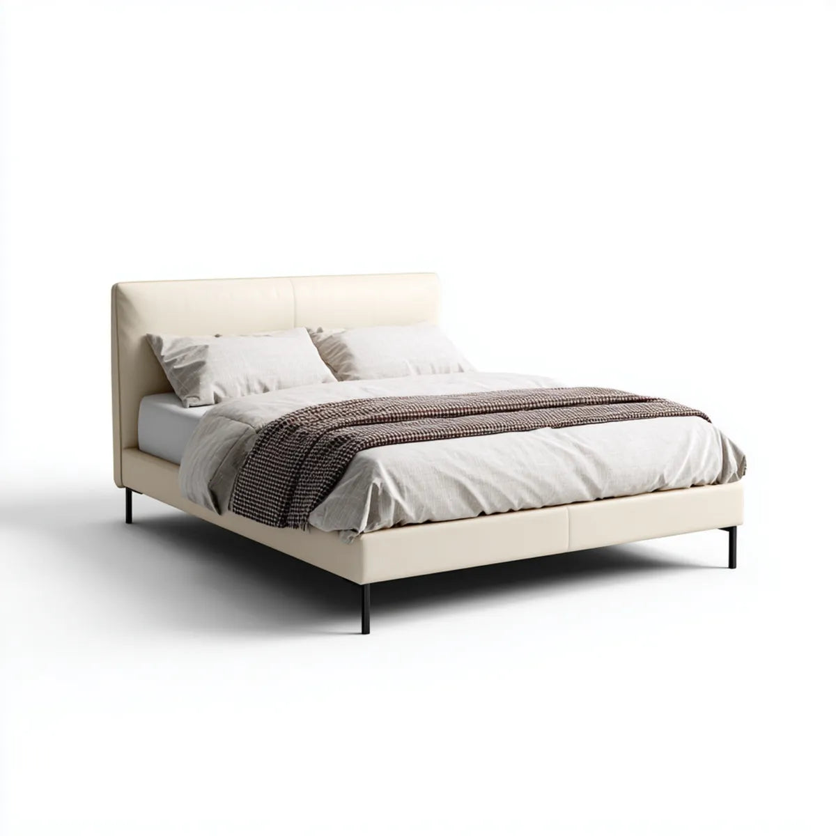 Lit double 160 x 200 cm beige en cuir synthétique PU rectangulaire avec tête de lit capitonnée