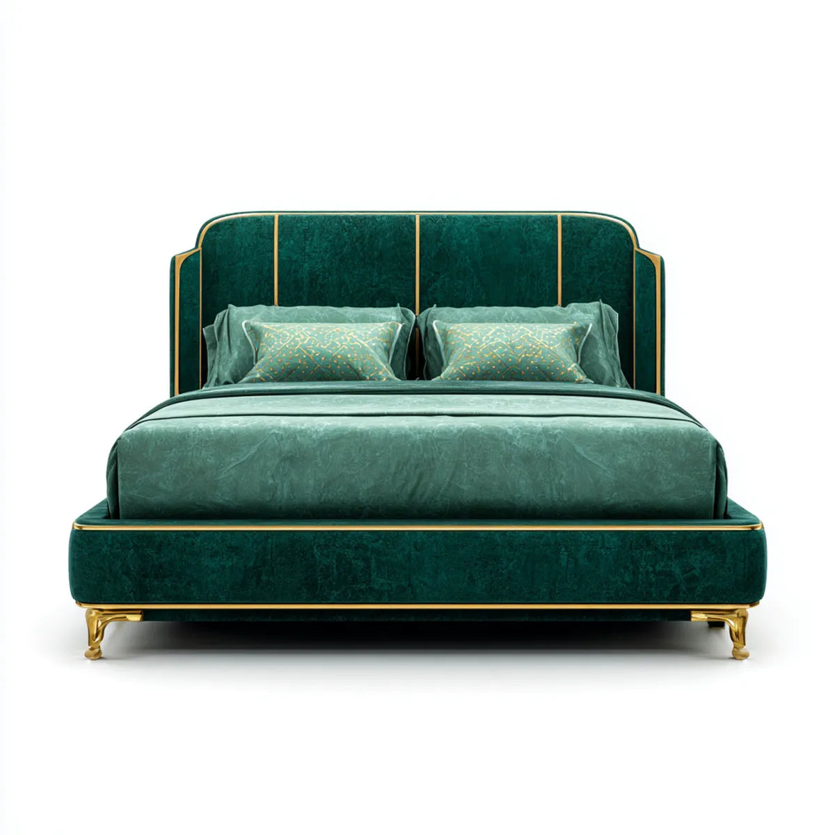 Lit double capitonné vert émeraude 180 x 200 cm en velours polyester rectangulaire