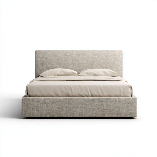 Lit double capitonné beige 160 x 200 cm en polyester rectangulaire